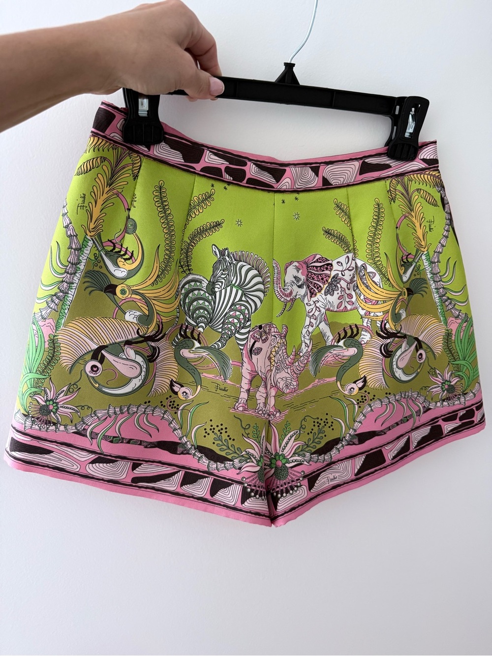 Emilio Pucci Green and Pink High-Waist Printed Shorts